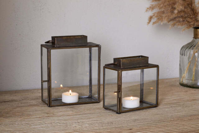 nkuku Obi Mini Table Lantern - Candles Holders & Lanterns - Large - Antique Brass
