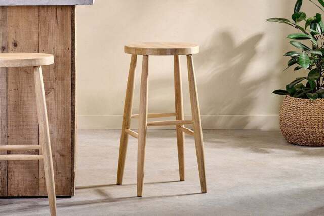 nkuku Mengwi Mango Wood Round Bar Stool - Seating - One Size - Natural