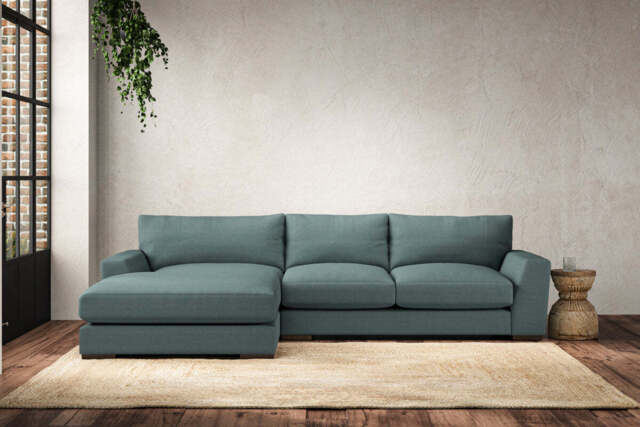 nkuku Guddu Left Hand Chaise Sofa - Make To Order - Medium - Recycled Cotton Airforce