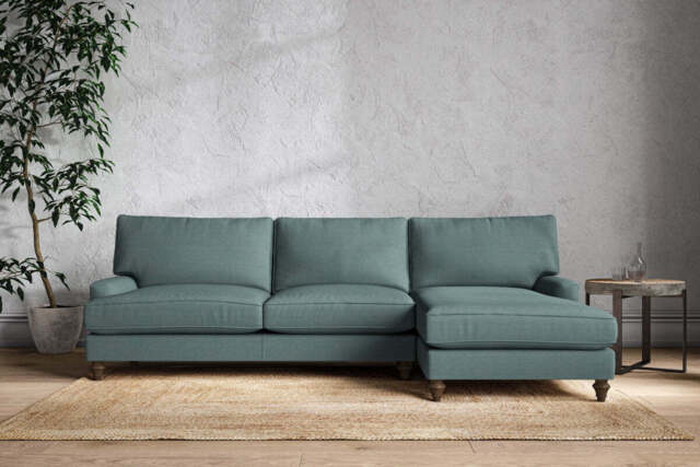 nkuku Marri Right Hand Chaise Sofa - Make To Order - Grand - Recycled Cotton Airforce