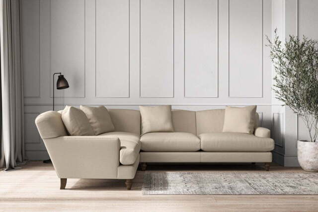nkuku Deni Left Hand Corner Sofa - Make To Order - Super Grand - Recycled Cotton Stone