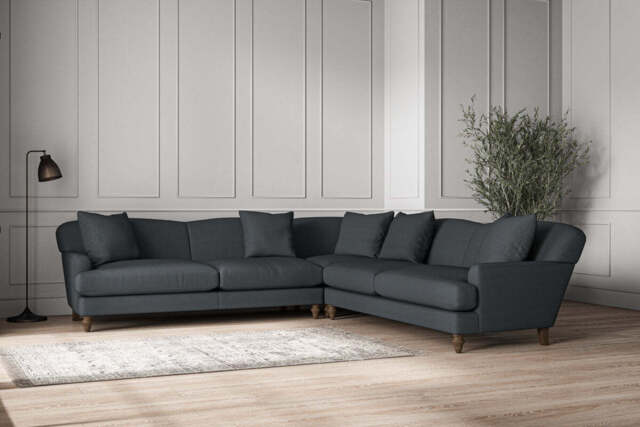 nkuku Deni Corner Sofa - Make To Order - Grand - Recycled Cotton Thunder