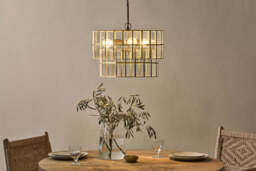 nkuku Kirindi Glass Panelled Chandelier - Lights - One Size - Antique Brass & Clear Glass