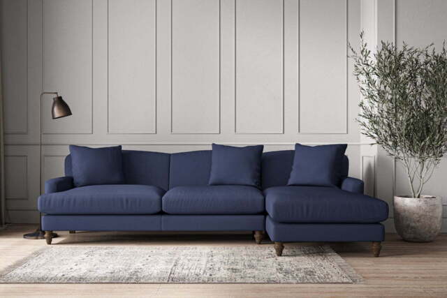 nkuku Deni Right Hand Chaise Sofa - Make To Order - Grand - Recycled Cotton Navy