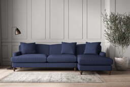nkuku Deni Right Hand Chaise Sofa - Make To Order - Grand - Recycled Cotton Navy