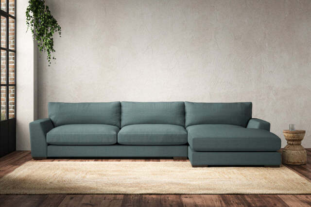 nkuku Guddu Right Hand Chaise Sofa - Make To Order - Grand - Recycled Cotton Airforce