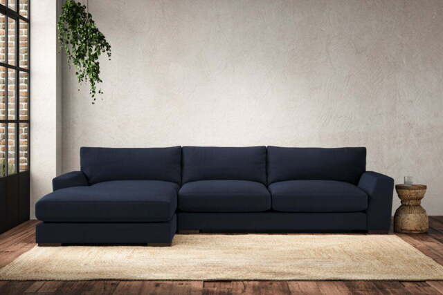 nkuku Guddu Left Hand Chaise Sofa - Make To Order - Large - Brera Linen Indigo