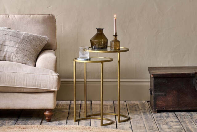 nkuku Nakuru Iron & Glass Side Table Set Set Of 2 - Tables - Brass