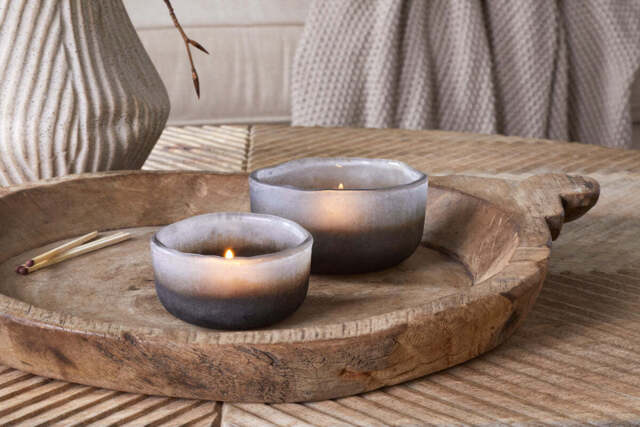 nkuku Janka Tealight Holders Set Of 2 - Candles Holders & Lanterns - Smoked Charcoal