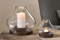 nkuku Naryla Mango Wood Lantern - Candles Holders & Lanterns - Small - Dark Stain
