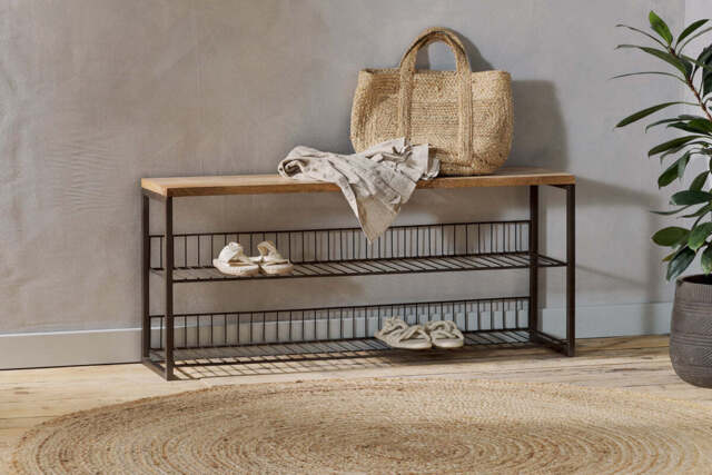 nkuku Kiyoma Iron & Wood Low Standing Shelves - Seating - One Size - Natural