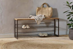 nkuku Kiyoma Iron & Wood Low Standing Shelves - Seating - One Size - Natural