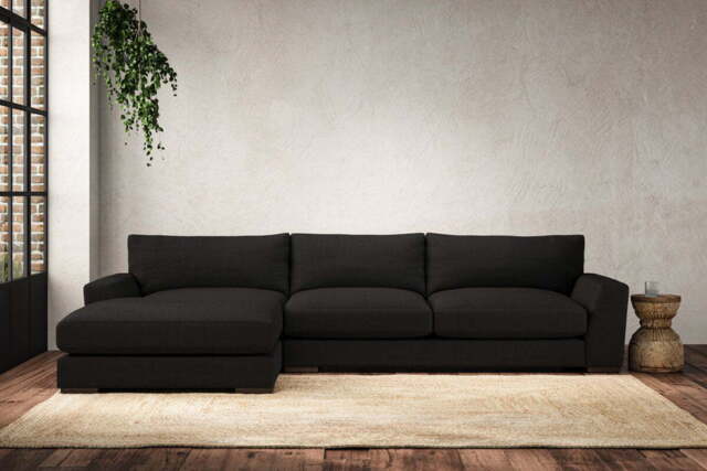 nkuku Guddu Large Left Hand Chaise Sofa - Make To Order - Brera Linen Charcoal - No Colour