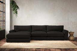 nkuku Guddu Large Left Hand Chaise Sofa - Make To Order - Brera Linen Charcoal - No Colour