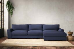 nkuku Guddu Large Right Hand Chaise Sofa - Make To Order - Recycled Cotton Navy - No Colour