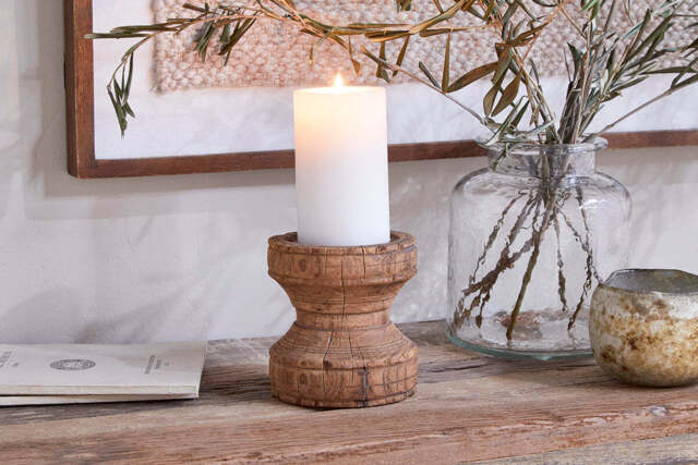 nkuku Thoko Reclaimed Candlestick - Candles Holders & Lanterns - Round - Dark Stain