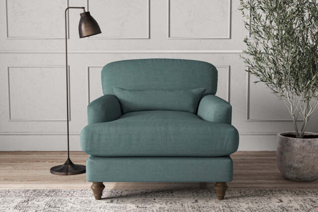 nkuku Deni Armchair - Make To Order - Recycled Cotton Teal - Recycled Cotton Airforce