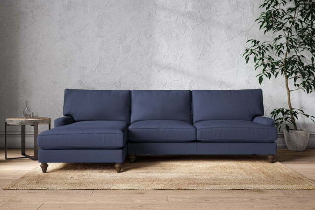 nkuku Marri Left Hand Chaise Sofa - Make To Order - Grand - Recycled Cotton Navy