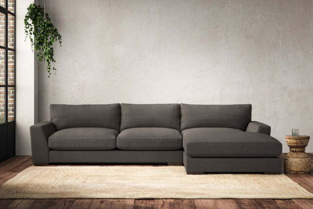 nkuku Guddu Large Right Hand Chaise Sofa - Make To Order - Brera Linen Granite - No Colour