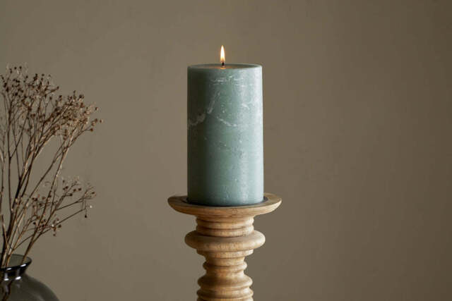 nkuku Rustic Soy Blend Pillar Candle - Candles & Home Fragrance - Sage Green - Large 18 x 10 cm
