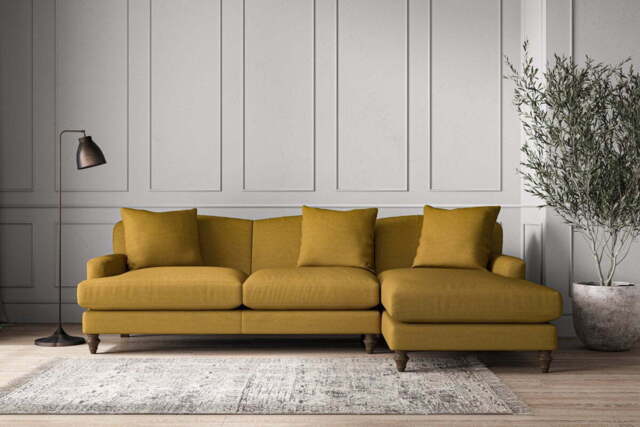 nkuku Deni Large Right Hand Chaise Sofa - Make To Order - Recycled Cotton Ochre - No Colour