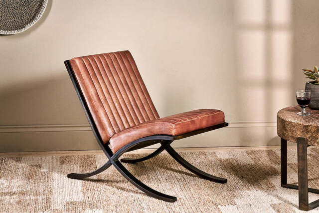 nkuku Narwana Ribbed Leather Lounger - Seating - One Size - Aged Leather & Iron