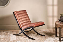 nkuku Narwana Ribbed Leather Lounger - Seating - One Size - Aged Leather & Iron