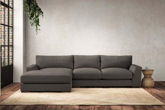 nkuku Guddu Left Hand Chaise Sofa - Make To Order - Medium - Brera Linen Granite