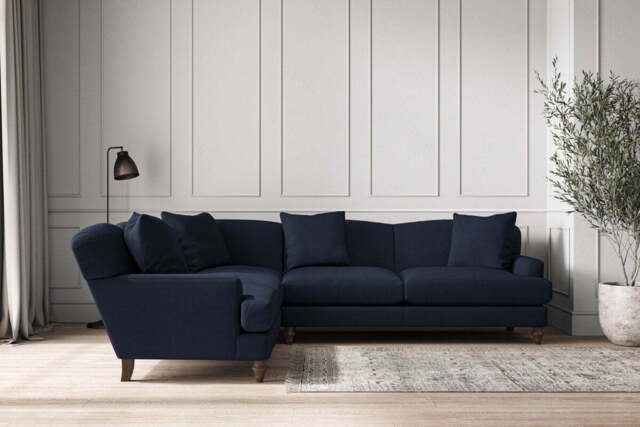 nkuku Deni Left Hand Corner Sofa - Make To Order - Super Grand - Brera Linen Indigo