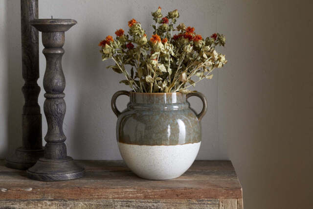 nkuku Inha Reactive Glaze Vase - Vases & Planters - One Size - Dark Olive & Natural
