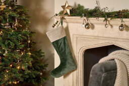 nkuku Karru Cotton Velvet Stocking - Christmas Decorations - One Size - Forest Green