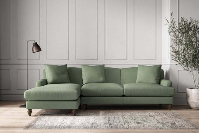 nkuku Deni Large Left Hand Chaise Sofa - Make To Order - Brera Linen Jade - No Colour