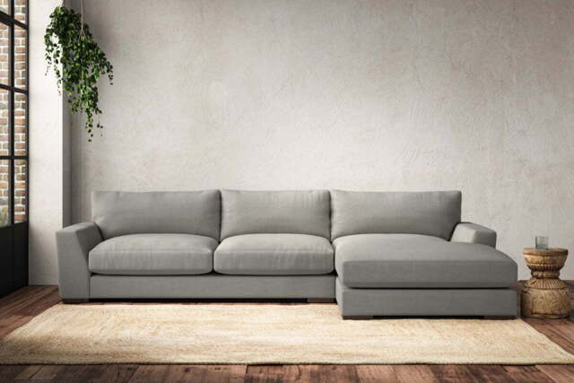 nkuku Guddu Right Hand Chaise Sofa - Make To Order - Large - Brera Linen Smoke