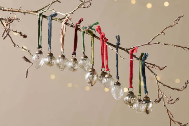 nkuku Dew Drop Baubles Set Of 12 - Christmas Decorations - Silver/Clear - 3 cm