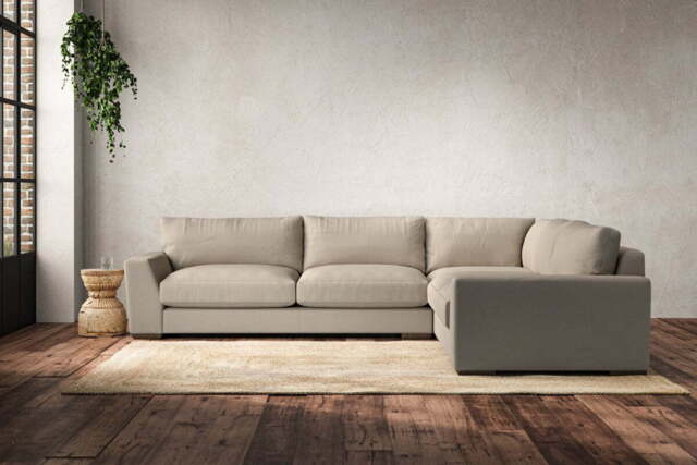 nkuku Guddu Large Right Hand Corner Sofa - Make To Order - Recycled Cotton Stone - No Colour