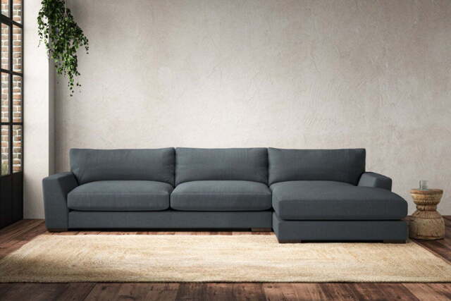 nkuku Guddu Right Hand Chaise Sofa - Make To Order - Grand - Brera Linen Dusk