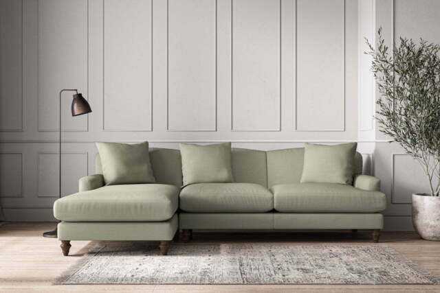 nkuku Deni Left Hand Chaise Sofa - Make To Order - Large - Recycled Cotton Seaspray