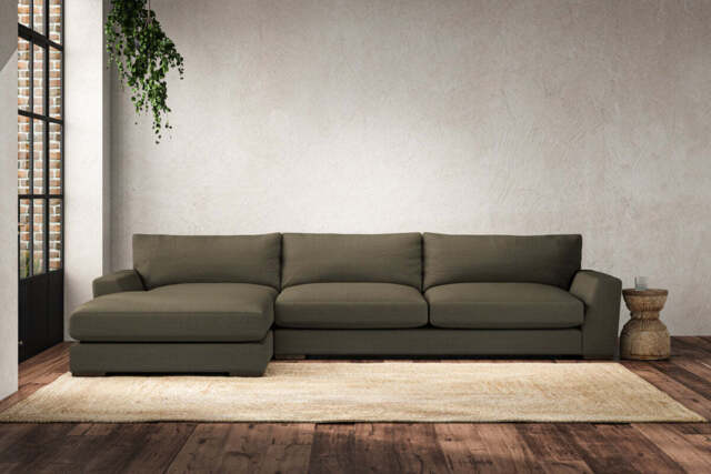 nkuku Guddu Left Hand Chaise Sofa - Make To Order - Grand - Recycled Cotton Fatigue
