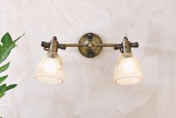 nkuku Rarni Recycled Glass Double Wall Light - Lights - Gold - Antique Brass