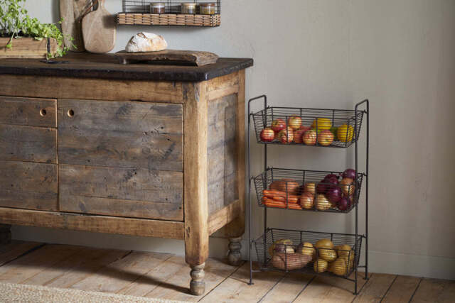 nkuku Inkollu Three Tier Storage Stand - Kitchen Storage & Utility - One Size - Antiqued Brass