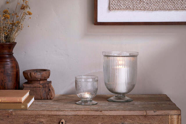 nkuku Nia Recycled Glass Candle Holder - Candles Holders & Lanterns - Small - Clear