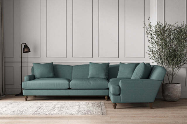nkuku Deni Right Hand Corner Sofa - Make To Order - Grand - Recycled Cotton Airforce