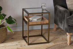 nkuku Luzon Iron & Mango Wood Display Side Table - Tables - One Size - Brass