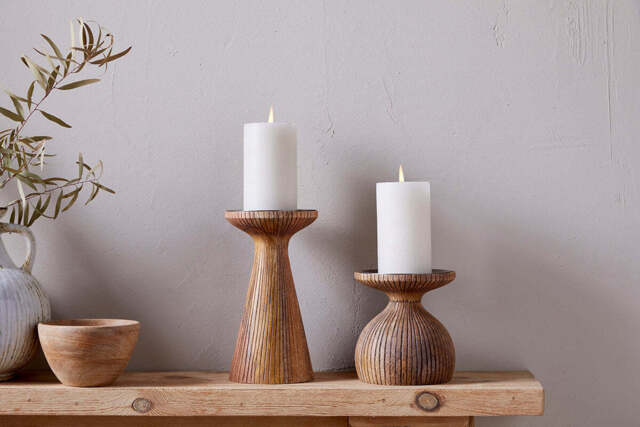 nkuku Omari Mango Wood Candlestick - Candles Holders & Lanterns - Large - Natural