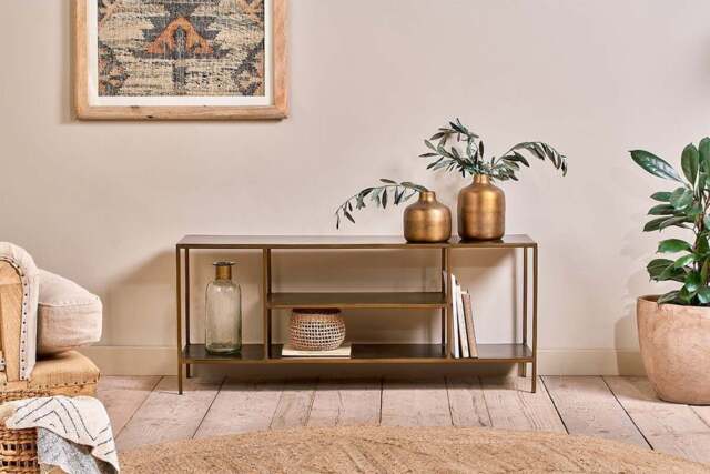 nkuku Mahi Media Standing Shelf - Storage Furniture - One Size - Brass