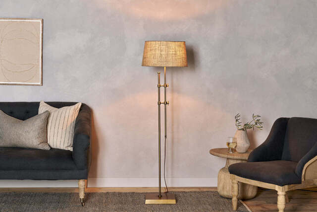 nkuku Chintala Iron Floor Lamp - Lamps - One Size - Antique Brass