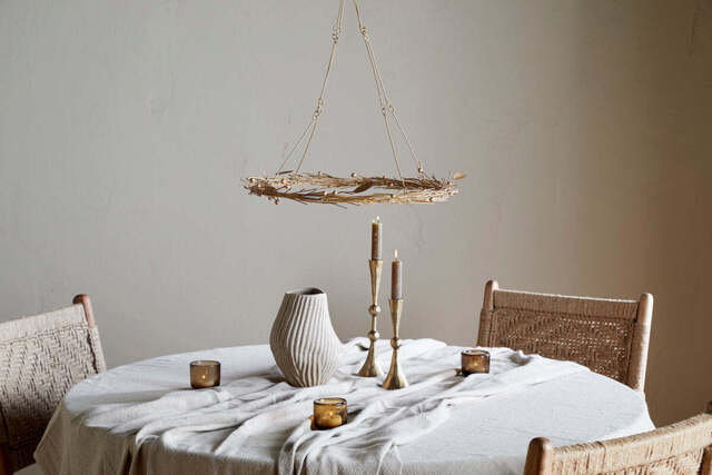 nkuku Natesa Hanging Wreath - Christmas Decorations - Small - Brass