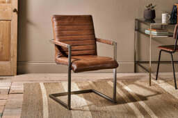nkuku Wamma Leather Desk Chair - Seating - One Size - Dark Brown & Brushed Metal