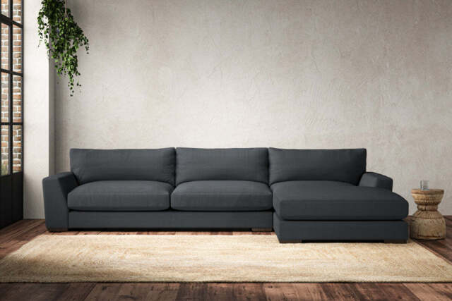 nkuku Guddu Right Hand Chaise Sofa - Make To Order - Grand - Recycled Cotton Thunder