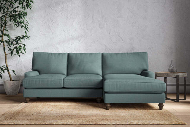 nkuku Marri Large Right Hand Chaise Sofa - Make To Order - Recycled Cotton Teal - Recycled Cotton Airforce